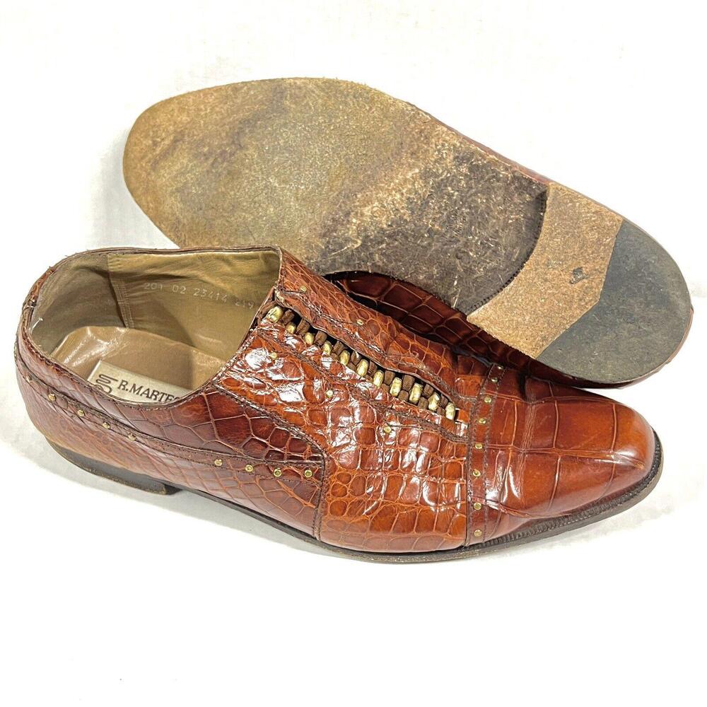 R. Martegani boutique Line Red Leather Alligator Mens Dress Shoes Size 12 M WORN